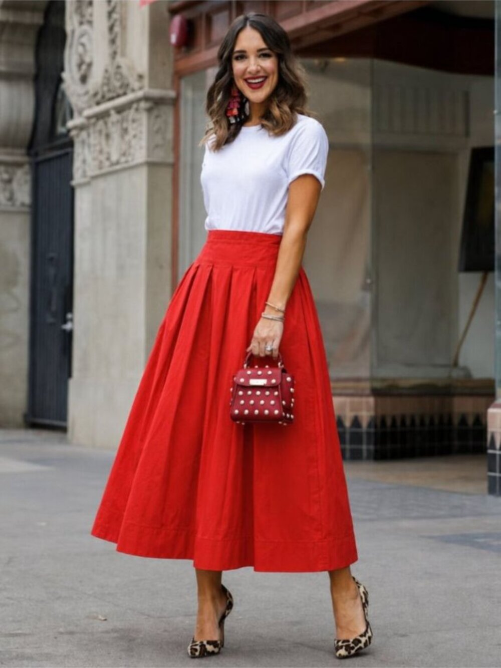 Zara Red Pleated Midi Skirt